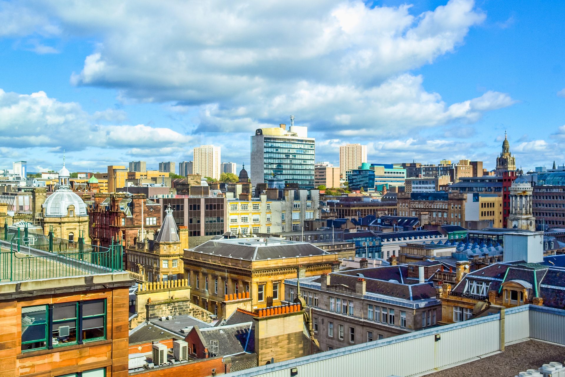 Aerial view of Glasgow city centre office buildings during the day