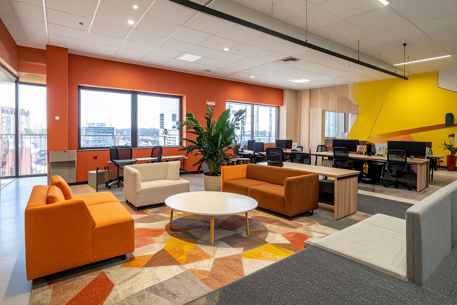 office relaxation area with comfortable seating