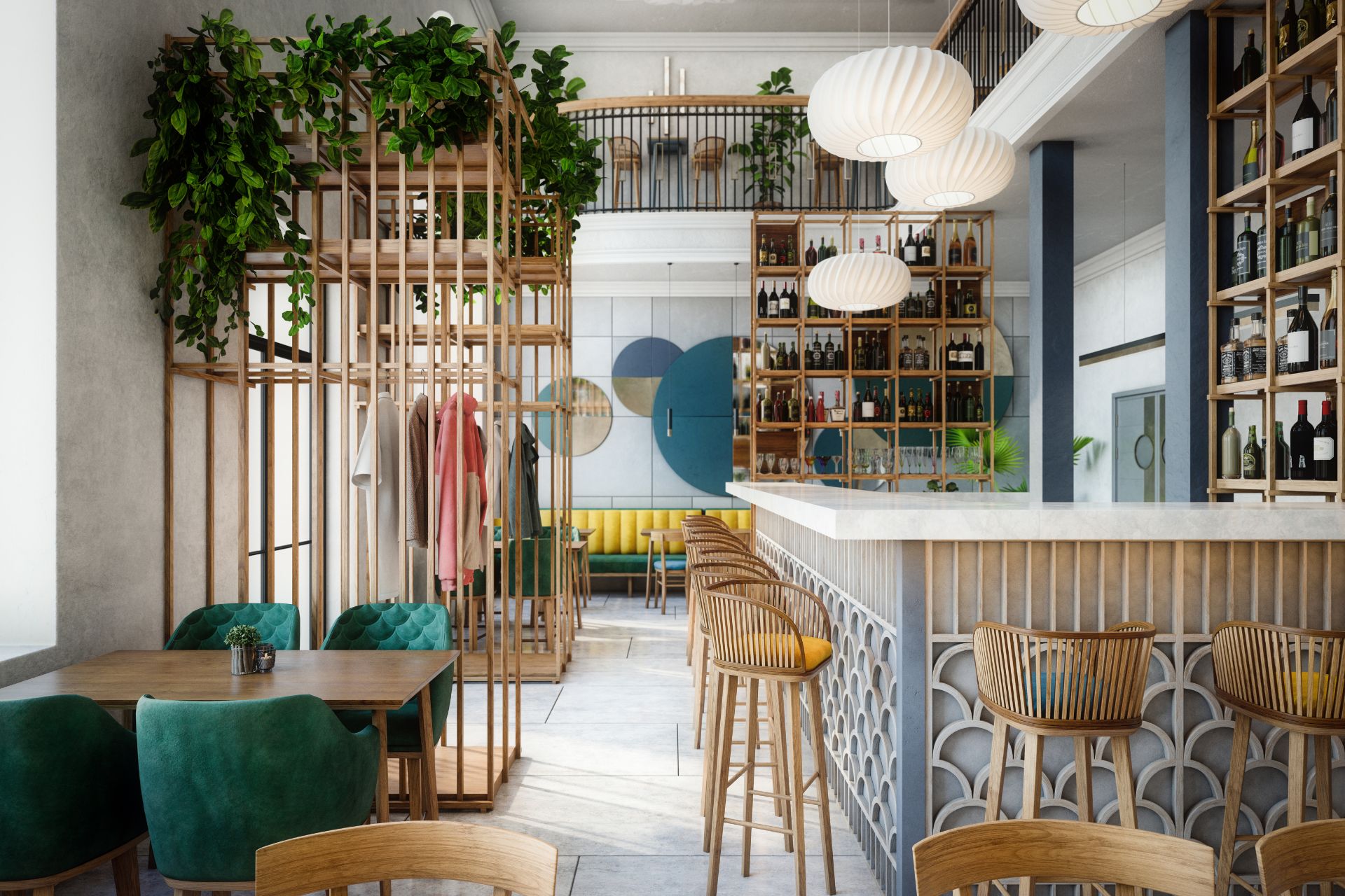Interior of a cosy, characterful café with tables and chairs