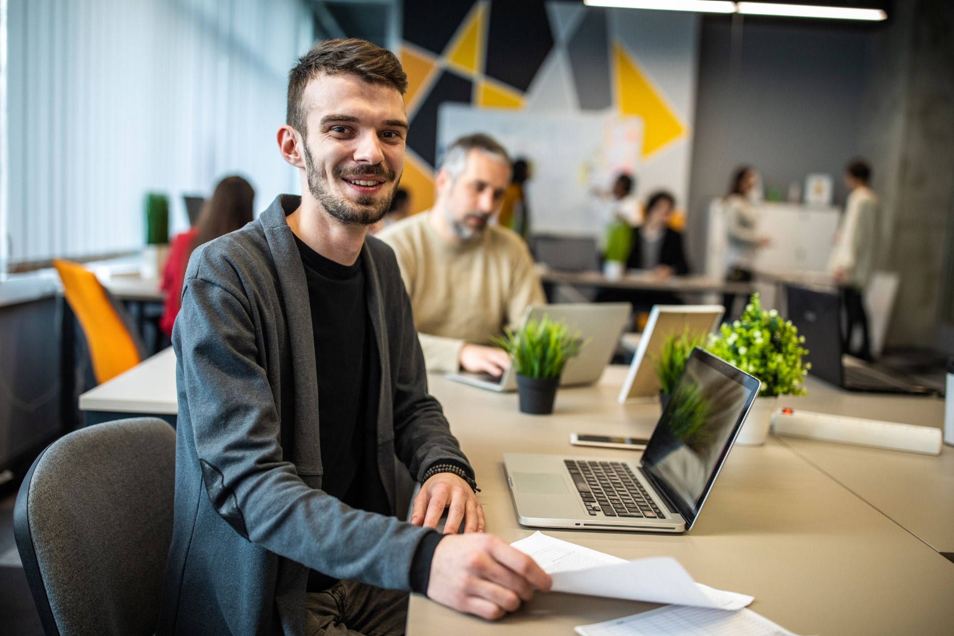 Successful entrepreneur at coworking space