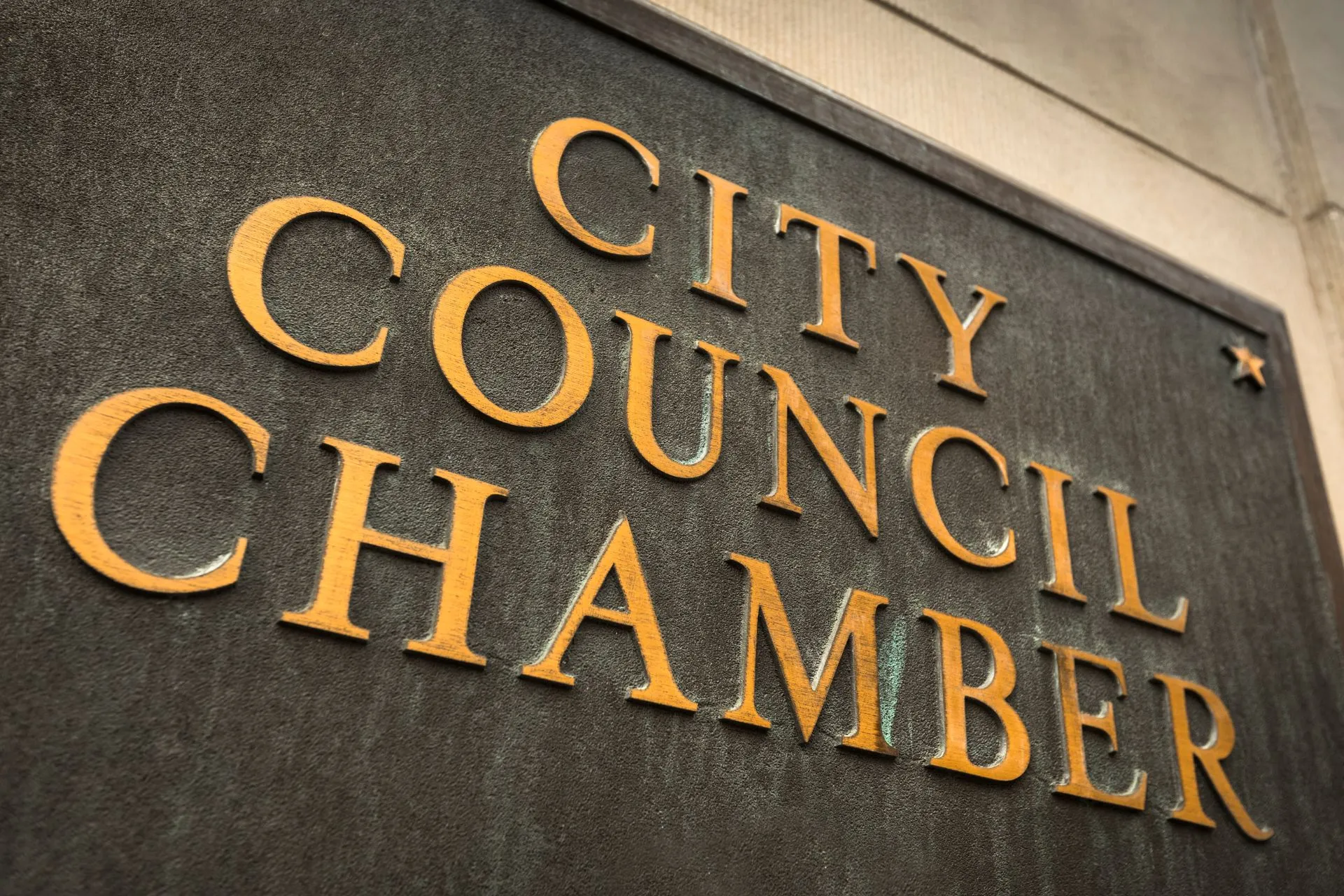 City Council building brass sign