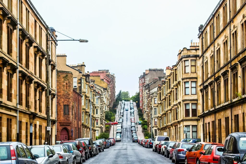 Cars parked along Gardner Street in Glasgow