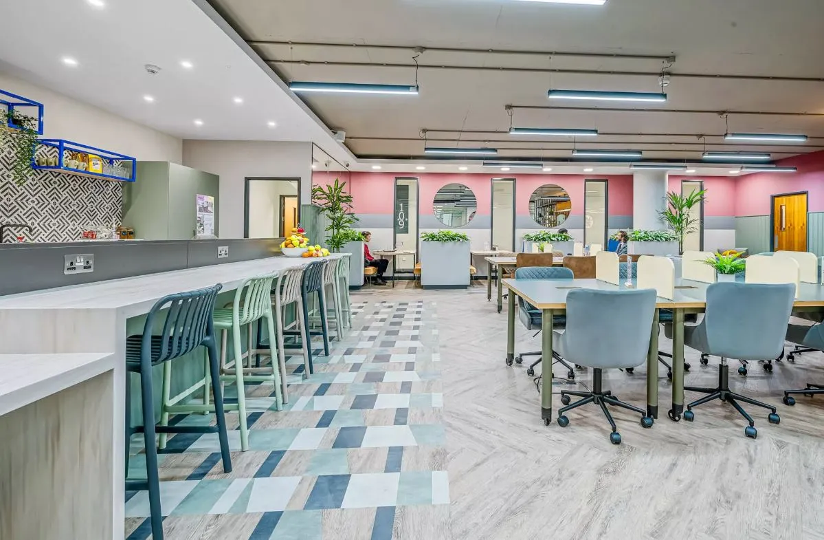 Coworking space at Love Mondays with a breakfast bar and meeting table