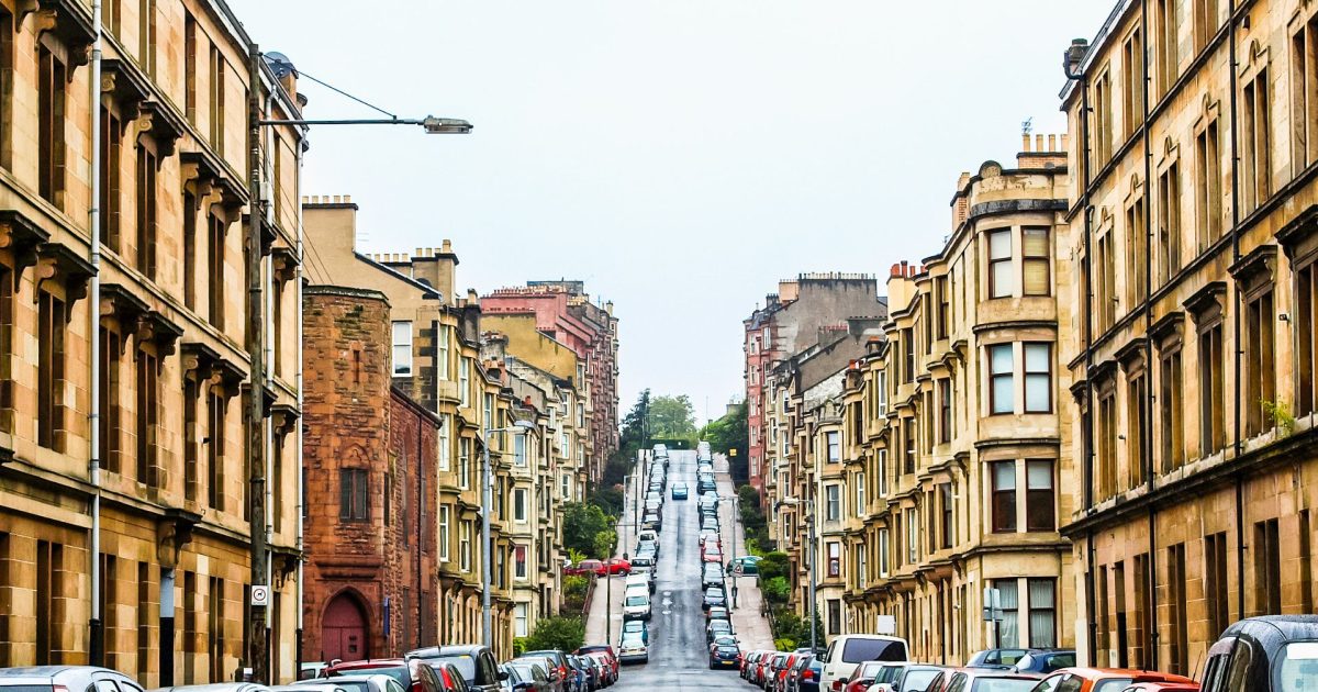 Cars parked along Gardner Street in Glasgow